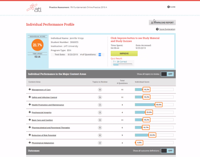 Comprehensive online practice assessment vati